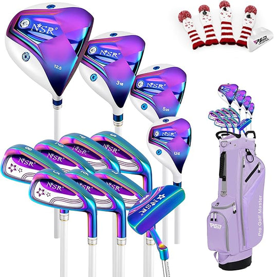 PGM Lady Golf Club Set NSR 12-Piece – Complete Right Handed Set with Lightweight Graphite Shafts, Forged Titanium Driver, Stand Bag – Ideal for Beginner & Intermediate Women Golfers