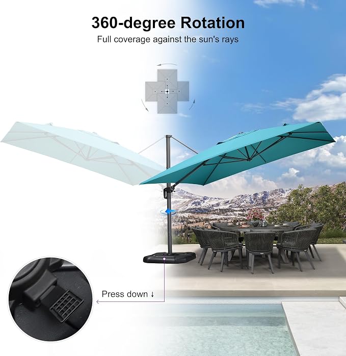 PURPLE LEAF Patio Telescopic Umbrella 11.5' x 11.5' Tilt Turquiose | Effortless - Image 7