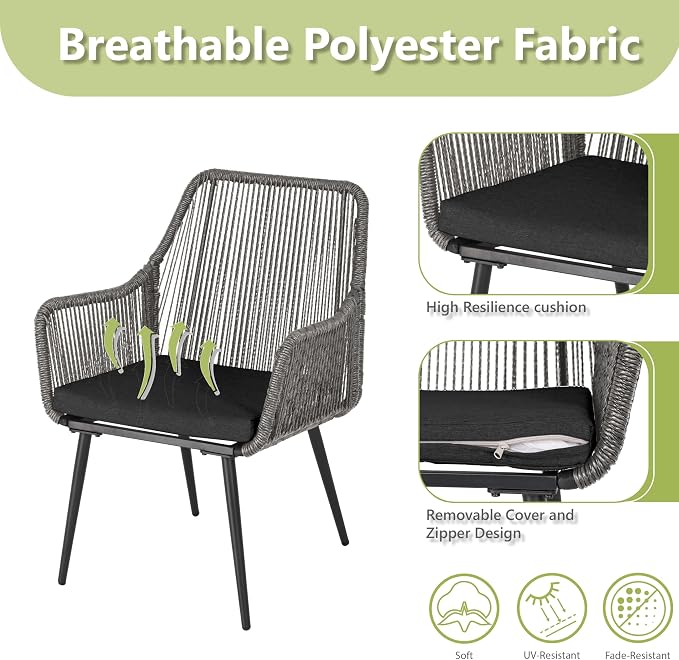 Patio Dining Chairs Outdoor Dining Chairs Set of 4, Woven Twisted Wicker Rattan - Image 5