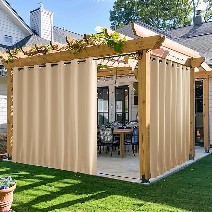 NICETOWN Gazebo Curtains Outdoor Waterproof W100 x L84 in Biscotti Beige | by NICETOWN