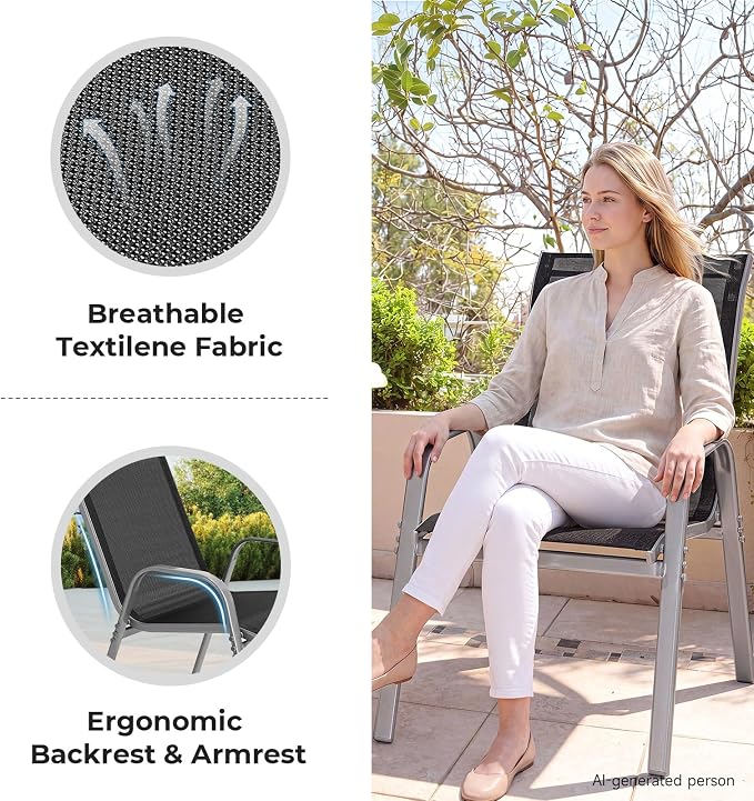 Patio Chairs Set of 4, Stackable Outdoor Dining Chairs | All Weather Dining Set - Image 7