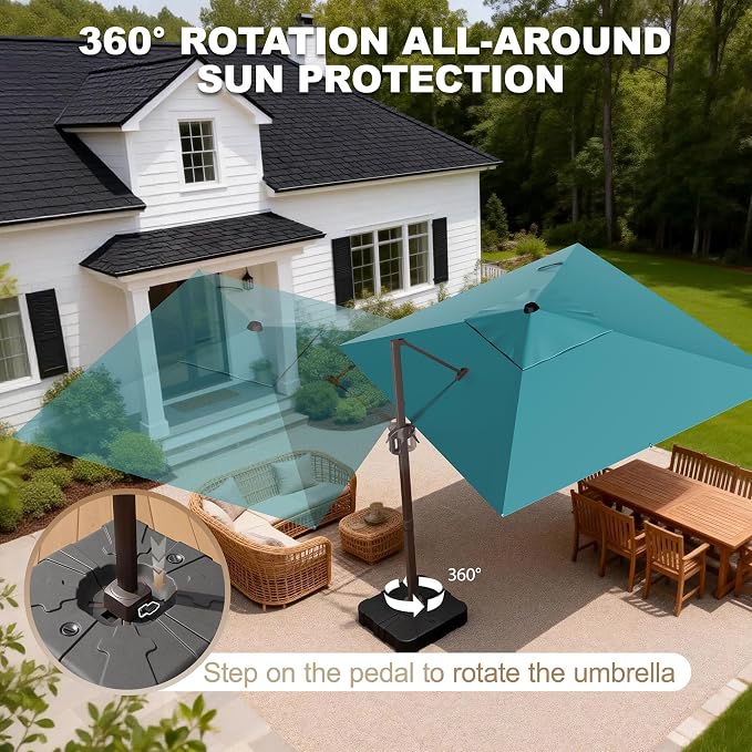 9' X 12' Cantilever Patio Umbrella Rectangle Outdoor Umbrella, 6-Level Tilt & - Image 3