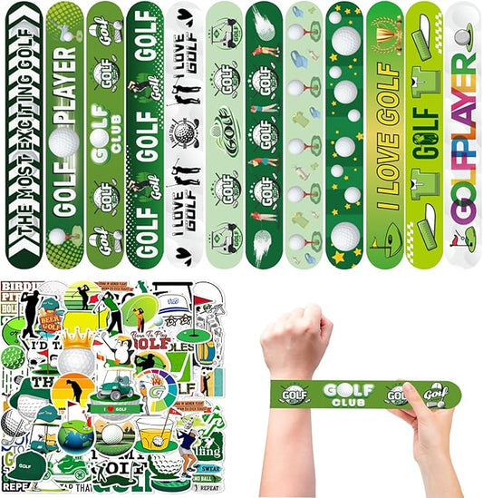 74Pcs Golf Theme Party Favors Contain 24 Pcs Slap Bracelets 50Pcs Stickers, Golf Sports Theme Birthday Party Decorations,Classroom Rewards Supplies.