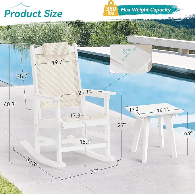 3-Piece Outdoor Rocking Chair Set, HDPE Patio Rocking Chair - Image 2