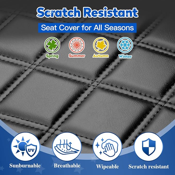 NOKINS 4PCS Golf Cart Seat Covers Kit, Front and Rear Seat Covers Fits Club Car DS Pre-2000 Standard Seat Cushion, Club Car DS Vinyl Seat Covers Accessories(Black&Black Stitching)