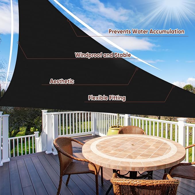 Shade&Beyond Custom Sun Shade Sail 8'x9'x12' Triangle Black Sun Sail Shades - Image 2