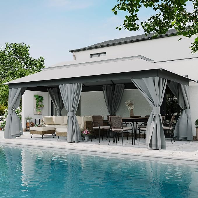 10'x20' Outdoor Gazebo, Metal Frame Heavy Duty Patio Canopy Tent Shelter by LAUSAINTHOME