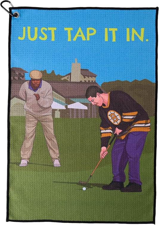 ZEETY Funny Golf Towel – 16" x 24" Premium Microfiber with Clip Holder for Golf Bags – Golf Accessories & Gifts for Men and Women (JUST TAP IT in)