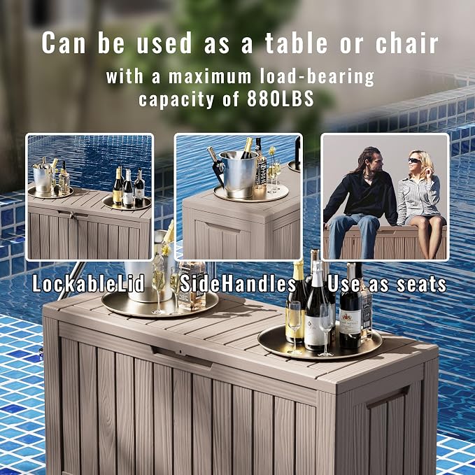 90 Gallon Waterproof Resin Deck Box, UV Resistant Outdoor Storage - Image 4