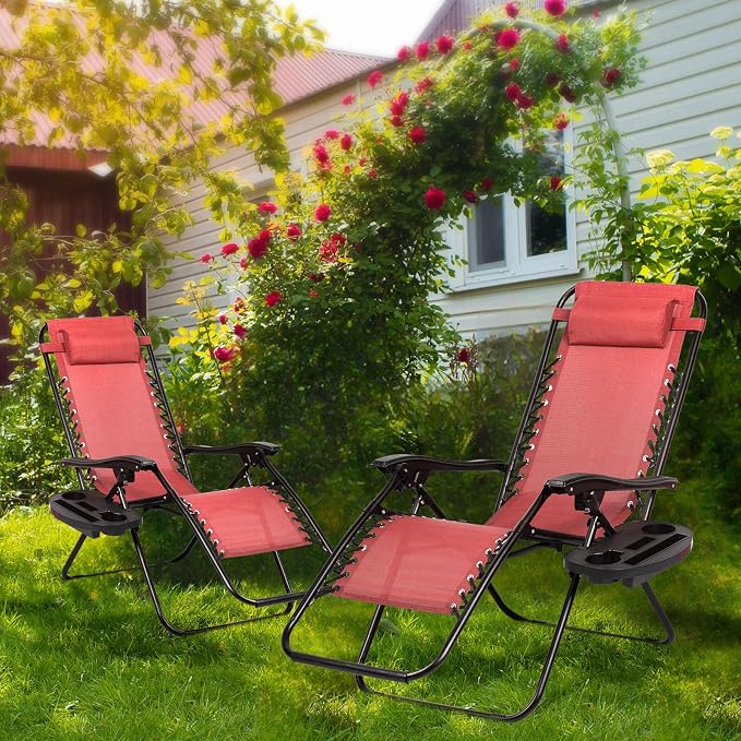 Nazhura Set of 2 Relaxing Recliners Patio Chairs Adjustable Steel Mesh Zero - Image 2