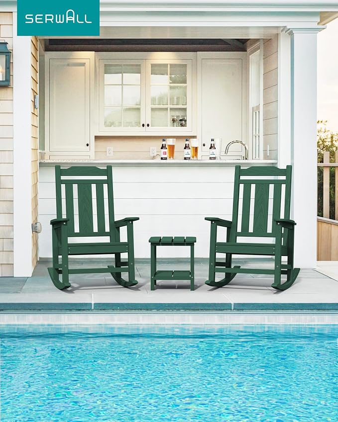 SERWALL Oversized Outdoor Rocking Chair, Patio HDPE Rocking Chair, All Weather - Image 2