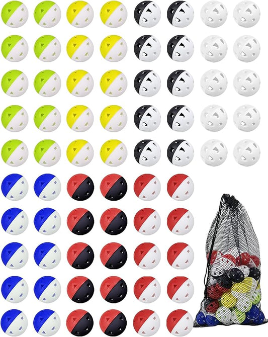 70 Pack Practice Golf Balls, 42mm Rubber Golf Training Ball, Hollow Airflow Limited Flight, Mini Soft Plastic Balls for Home Putting or Backyard Swing, Driving Range Indoor or Outdoor, Women & Men