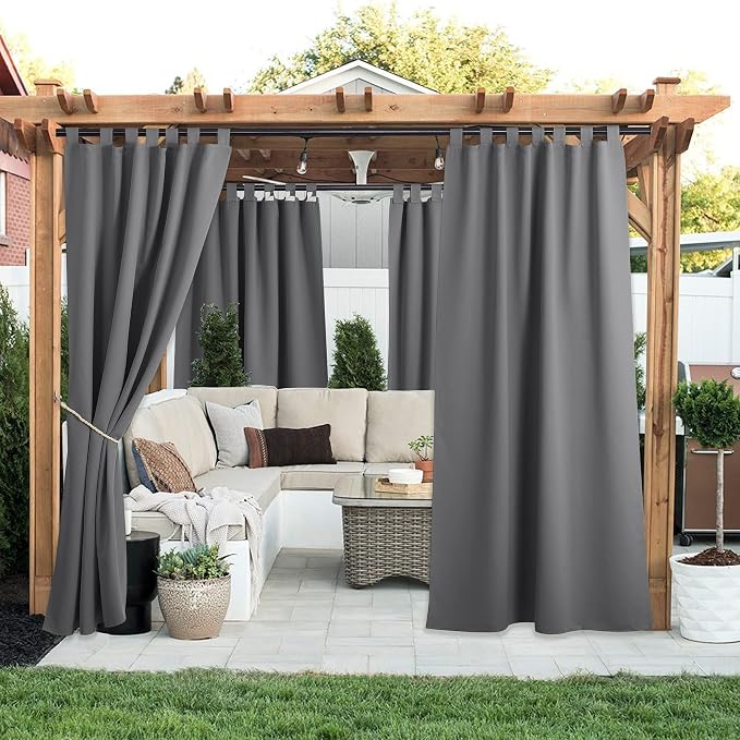 NICETOWN 2 Panels Patio Curtains Outdoor Waterproof 84 Long, Detachable Sticky - Image 2