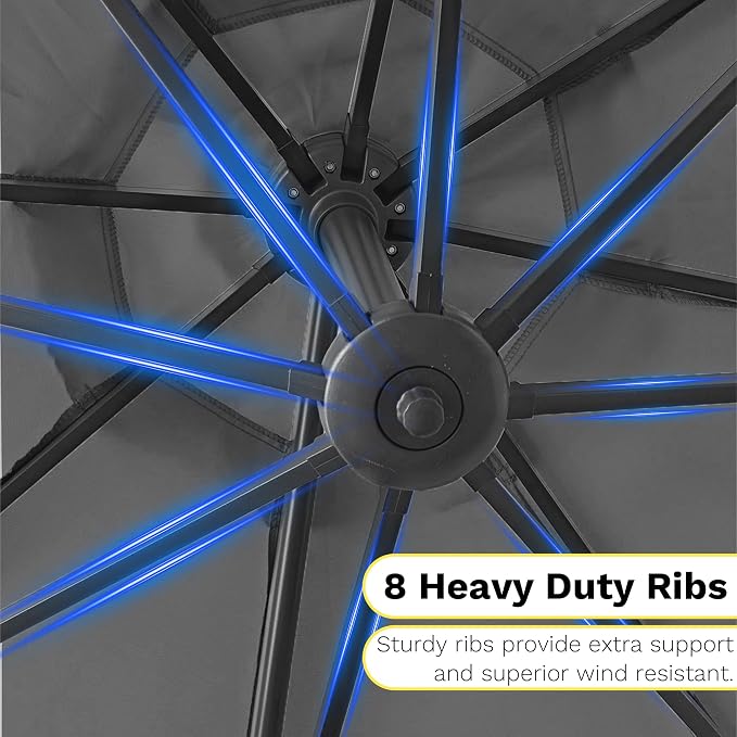 Devoko 10ft Cantilever Patio Umbrella, Round Large Outdoor Umbrella - Image 7