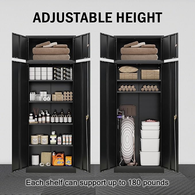 CJF Metal Storage Cabinet, 87-inch Tall Large Locking Cabinet Garage Storage Cabinet with Adjustable Shelves & Locking Doors for Home Office, Garage and Utility Room-Black