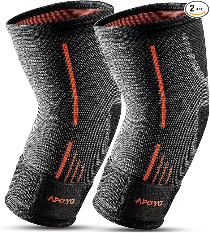 APOYO Elbow Brace for Tendonitis and Tennis Elbow, (Pair) Compression Sleeve for Arthritis, Workouts, Reduce Joint Pain During Fitness Activity (Large)