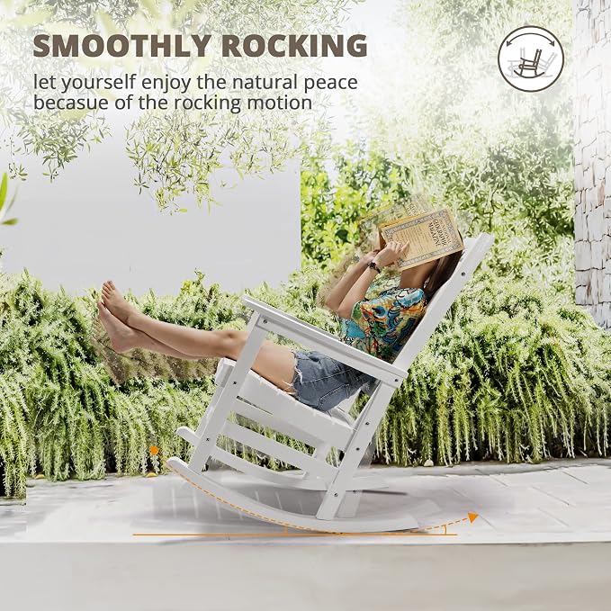 LUE BONA Outdoor Rocking Chairs Set of 4, Weather Resistant HDPS Poly Rocker - Image 7