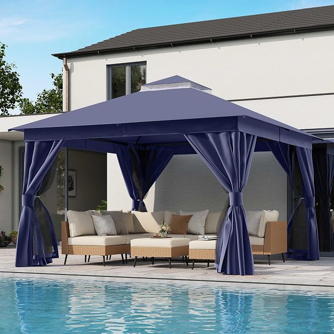 12'x12' Outdoor Gazebo, Metal Frame Heavy Duty Patio Canopy Tent Shelter by LAUSAINTHOME