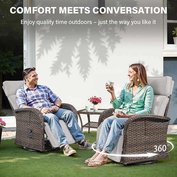 Dual-Adjust Swivel Outdoor Recliner Chair Set of 3 - Image 3