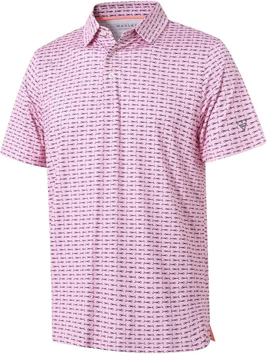 Golf Shirts for Men Dry Fit Short Sleeve Print Performance Moisture Wicking Polo Shirt