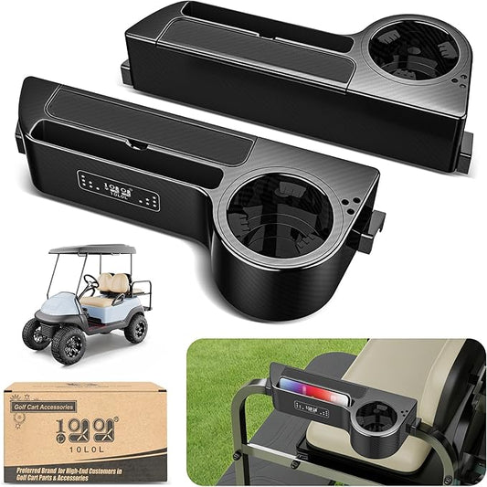 10L0L Golf Cart Armrest with Cup Holder - Rear Seat Arm Rests Fit for Yamaha/EZGO/Club Car/(1"-1.25" Square Tube), No Drilling Required, Built-in Phone Holder, Heavy Duty ABS Material