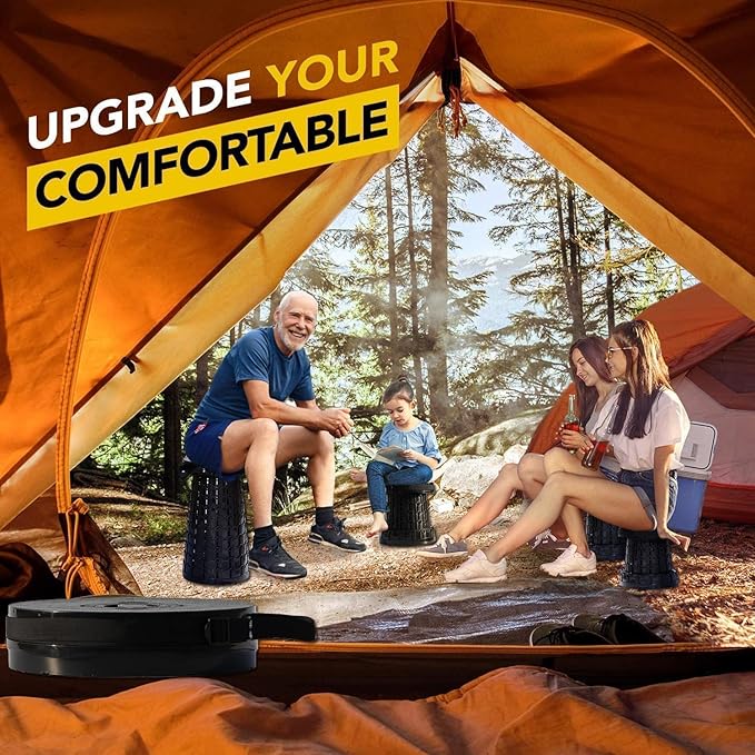 ALEVMOOM Upgraded 19.7" Collapsible Stool Telescoping Stool Foldable for Adults, 1000lbs Max Weight, Heavy Duty Portable Chair for Outdoor Travel&Camping (Black)