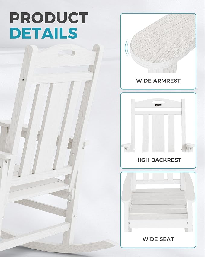 Oversized Outdoor Rocking Chairs Set of 6, 380lbs Heavy-Duty Large Patio Rocker - Image 7