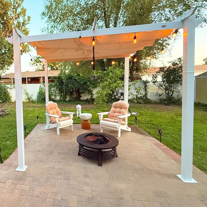 PURPLE LEAF Outdoor Pergola 10' x 10' White Pergola, Double Canopy, Khaki | by Unknown
