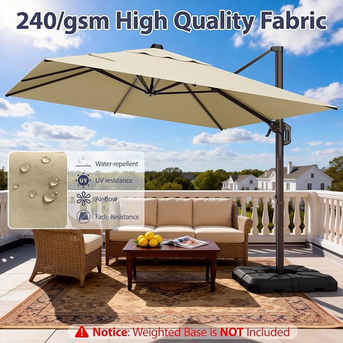 9' X 12' Cantilever Patio Umbrella Rectangle Outdoor Umbrella - Image 6