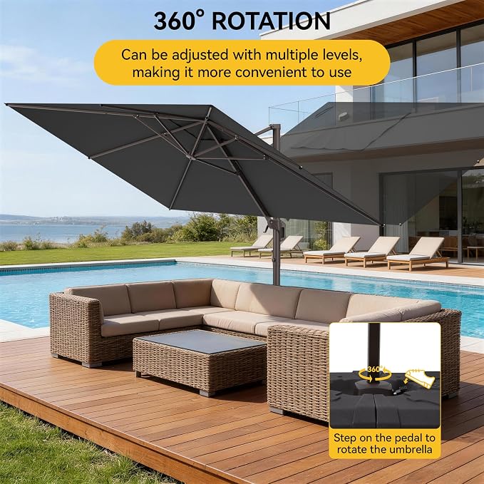 9x12 FT Cantilever Patio Umbrella, Large Rectangular Offset Outdoor Umbrella - Image 6
