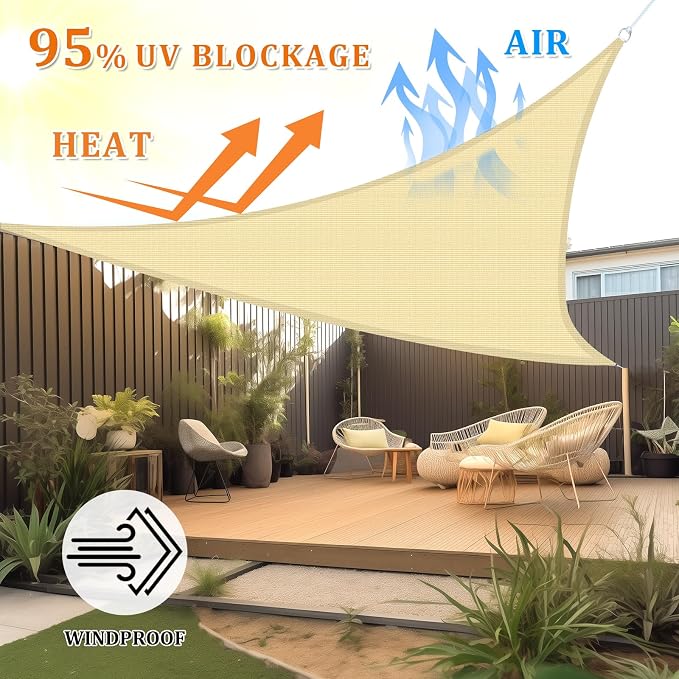 Shade&Beyond Custom Sun Shade Sail 17'x17'x24'TriangleSun Sail Shades Patio UV - Image 2