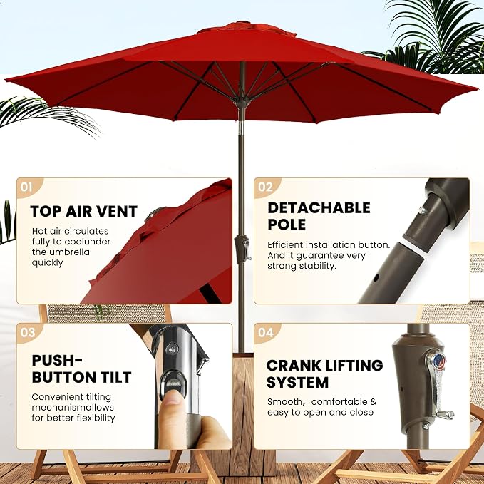 Ayge Patio Umbrella 9 FT Outdoor Table Umbrella Fiberglass - Image 2