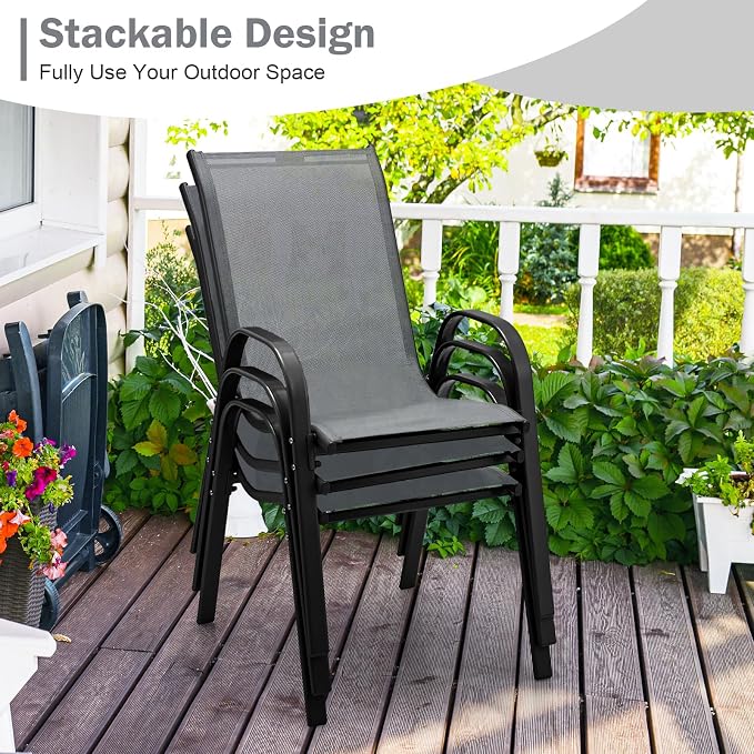 COSTWAY Patio Stackable Dining Chairs Set of 4 - Image 7