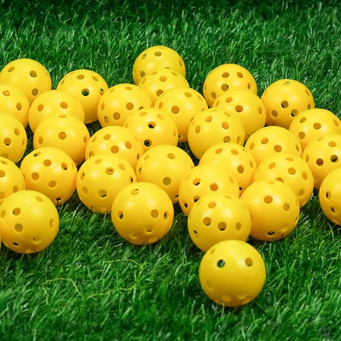 Plastic Golf Balls Practice Limited Flight Golf Training Ball Hollow Swing Practice Indoor Golf Balls with Mesh Drawstring Bag for Backyard Driving Range or Outdoor
