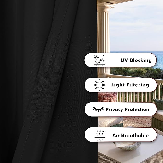 BONZER Outdoor Curtains for Patio Water Resistant | Heavy Privacy Light - Image 4