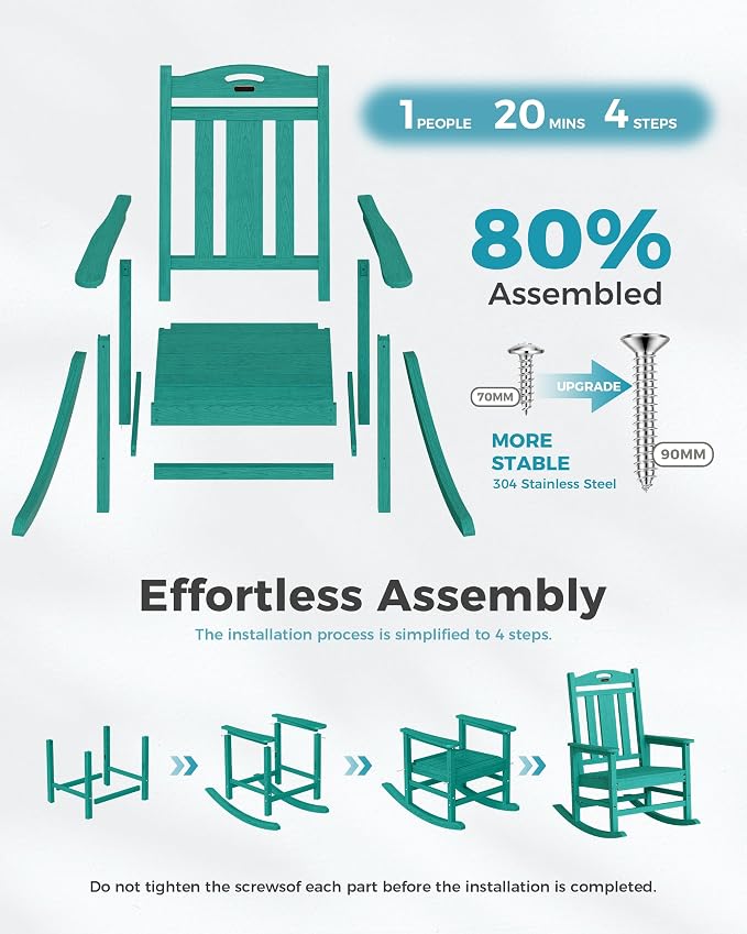 Oversized Outdoor Rocking Chairs Set of 2, 380lbs Heavy-Duty Large Patio Rocker - Image 8