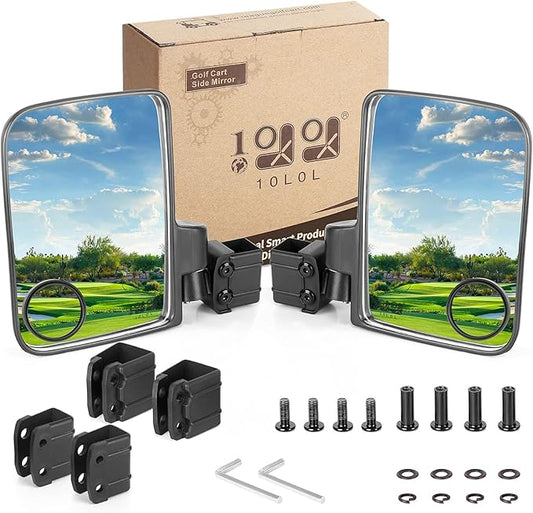 10L0L Golf Cart Mirror Universal for Yamaha, Club Car, EZGO, No Drilling Extra Large Side Rear View with Blind Spot Mirror Folding Adjustable 180 Degree