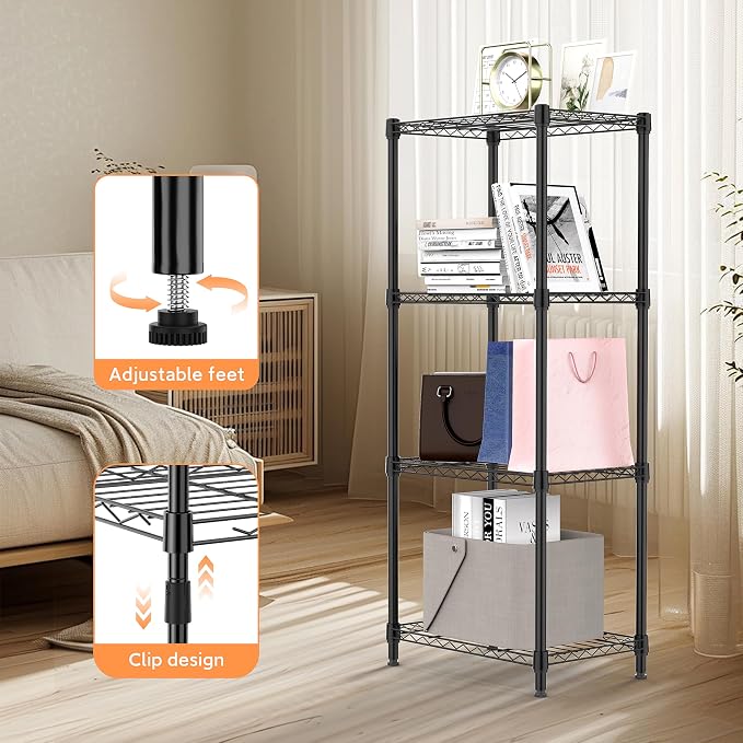 M MZG 4 Tiers Shelf Metal Storage Shelves Wire Rack Closet Organizers - Image 5