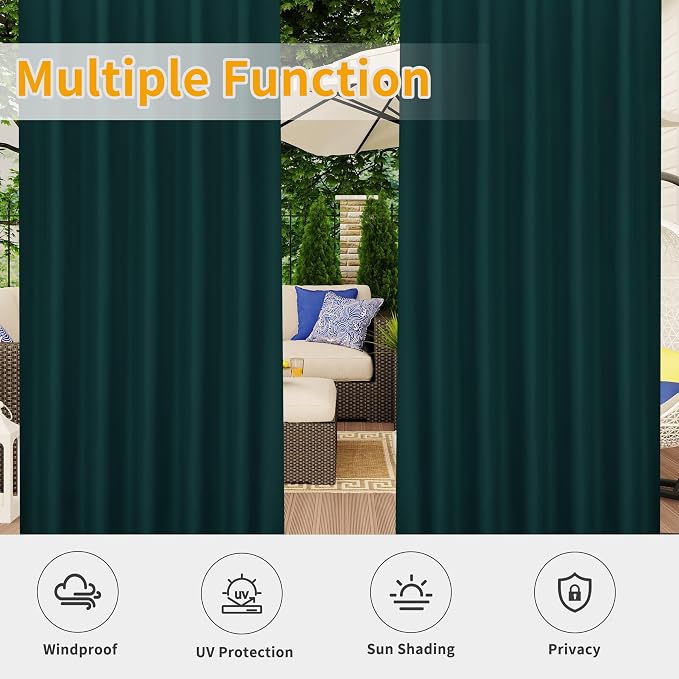 Easy-Going Outdoor Patio Curtains 2 Panels, 54x84 inch, Teal | Privacy - Image 5