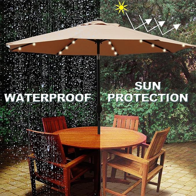 9 ft Solar Umbrella, 32 LED Lighted Patio Umbrella, Table Market Umbrella - Image 4