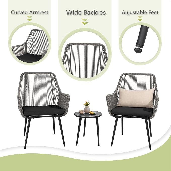Patio Dining Chairs Outdoor Dining Chairs Set of 4, Woven Twisted Wicker Rattan - Image 6