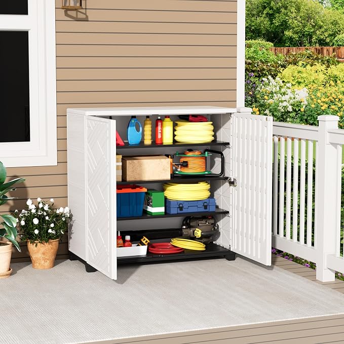 Mrosaa Outdoor/Indoor Storage Box, Resin and Plastic Storage Cabinet Waterproof - Image 2