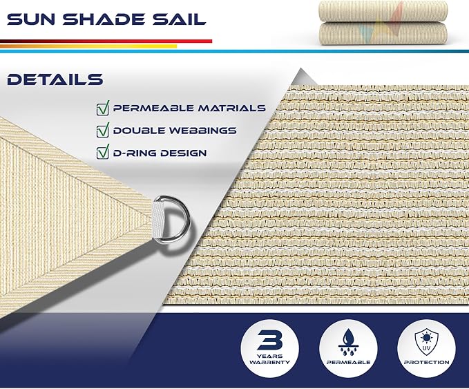 Windscreen4less 28' x 28' x 28' Sun Shade Sail Triangle Outdoor Canopy Cover UV - Image 3