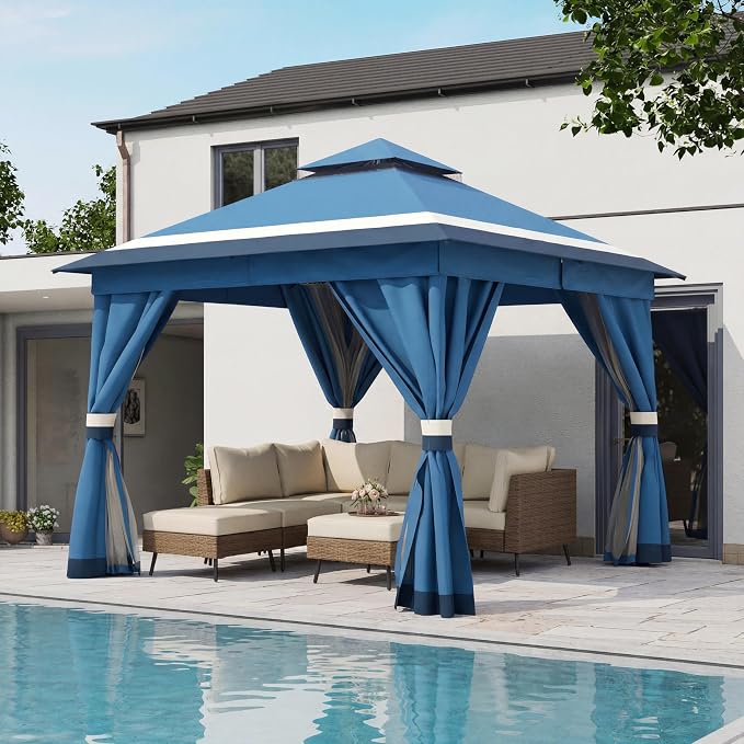 10'x10' Outdoor Gazebo, Metal Frame Heavy Duty Patio Canopy Tent Shelter by LAUSAINTHOME