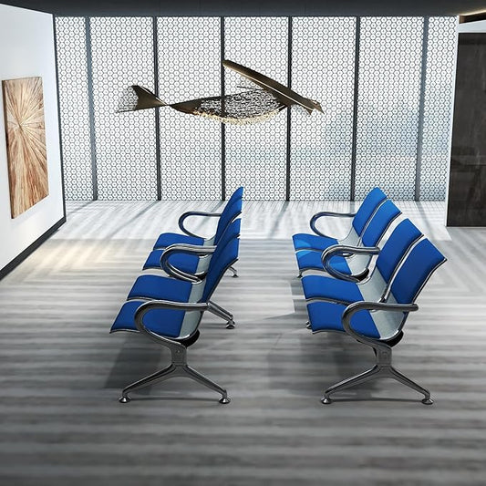 Kinfant 8-Seat Waiting Room Chairs with Arms – Heavy-Duty Steel Frame PU Leather Back & Cushioned Seat, Ergonomic Office Reception Guest Chair for Lobby, Clinic, Airport, Blue