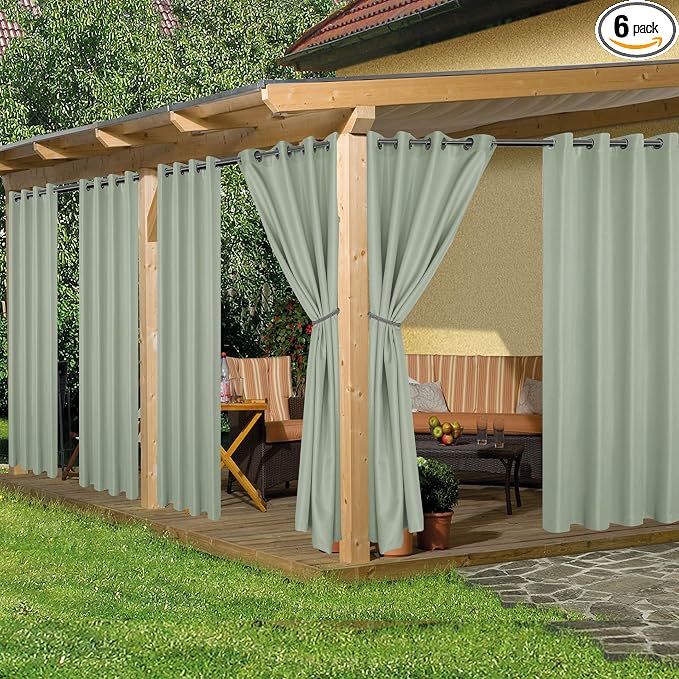 Outdoor Curtains for Patio Waterproof 6 Pcs 54x84 Inch Sage Green | Outsides by HolidayIdeas