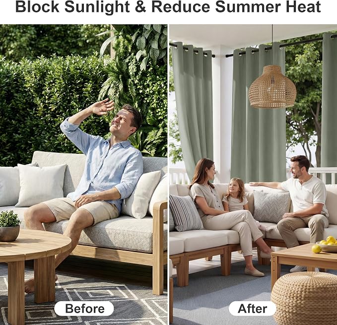 RYB HOME Outdoor Curtains for Patio Deck, Waterproof & Block Sunlight | Thermal - Image 2