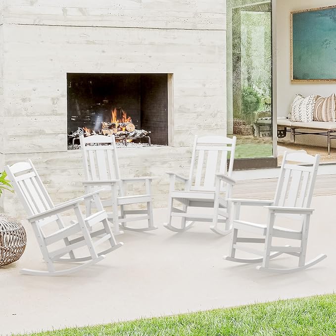 LUE BONA Outdoor Rocking Chairs Set of 4, Weather Resistant HDPS Poly Rocker by LUEBONA