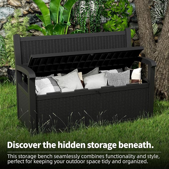 PatioZen 80 Gallon Outdoor Storage Bench Deck Box, Outdoor Storage Furniture - Image 5