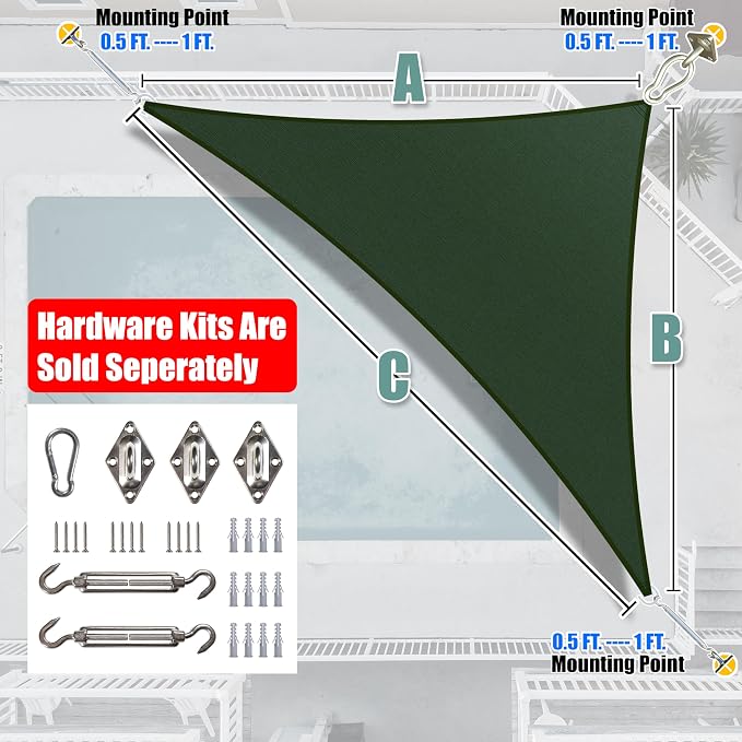 Amgo Custom Size 16' x 21' x 26.4' Green Right Triangle Sun Shade Sail UPF50+ - Image 6